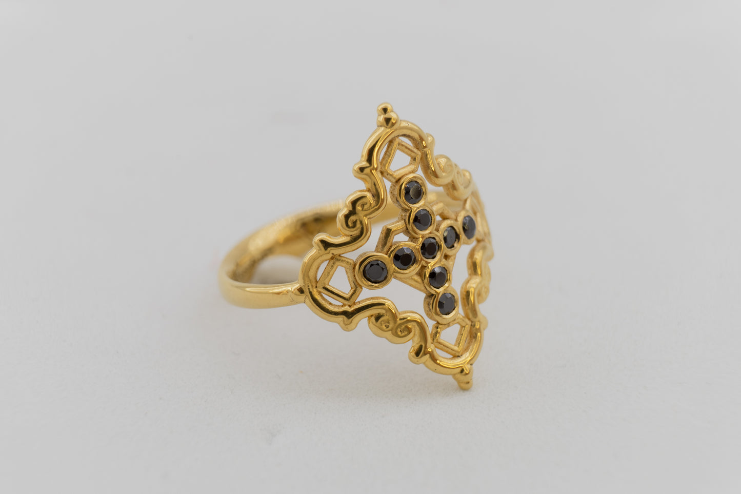 Anillo Creu Mallorquina JVP Rococó 1.0 Circonitas Negras