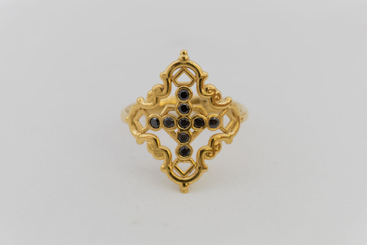 Anillo Creu Mallorquina JVP Rococó 1.0 Circonitas Negras