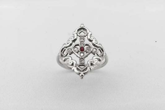 JVP Rococó Mallorquina Cross Rings with White and Red Zirconia